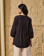 Black Cotton Linen Embroidered Tunic