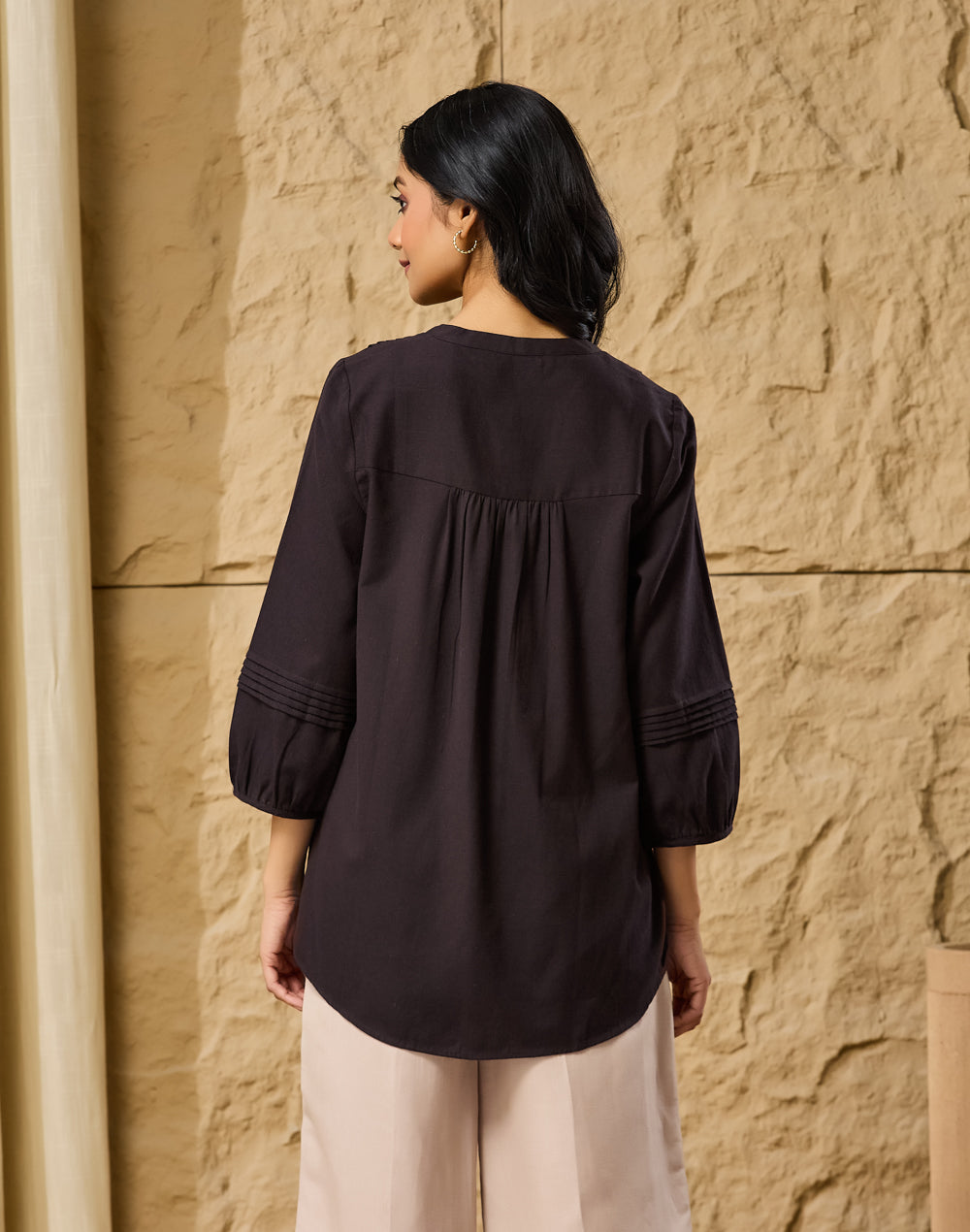 Black Cotton Linen Embroidered Tunic