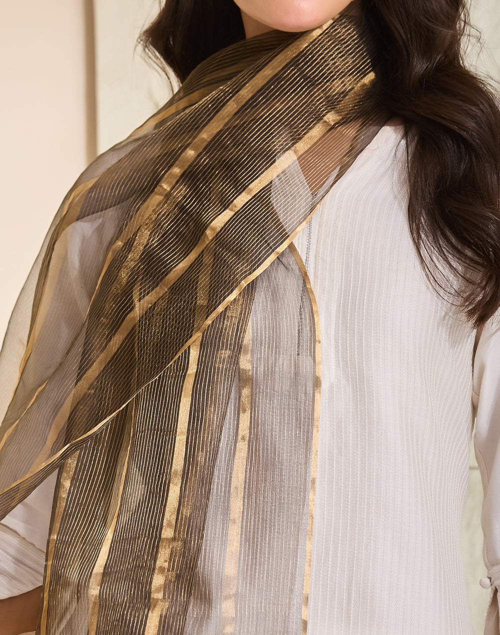 Black Metallised Fiber & Silk Blend Stole