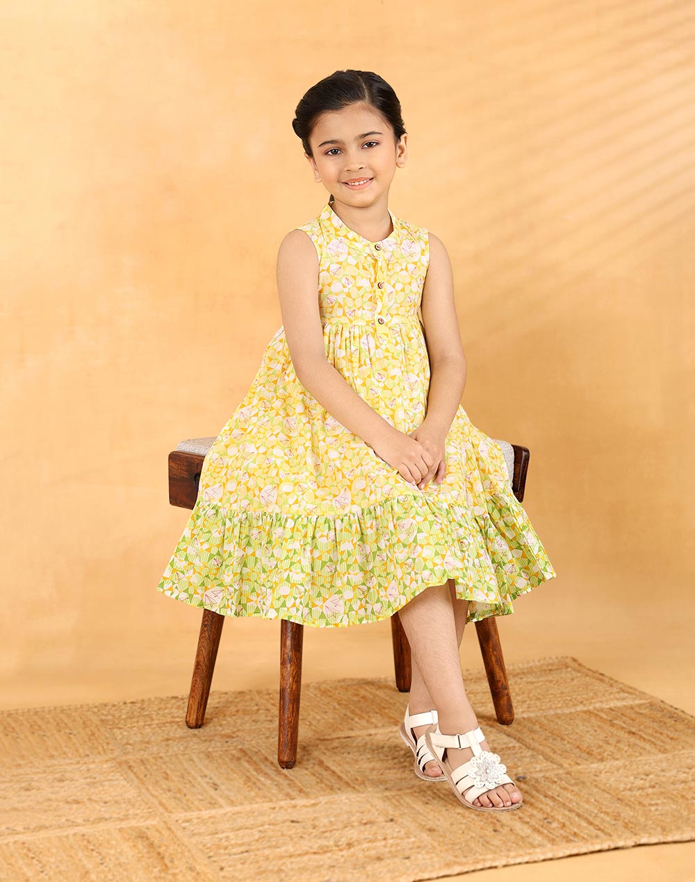 Yellow Cotton Printed Dress