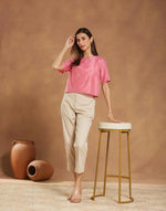 Pink Cotton Silk Embroidered Short Top