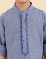 Blue Cotton Chikankari Kurta Long