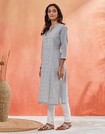 Grey Cotton Chikankari Long Kurta
