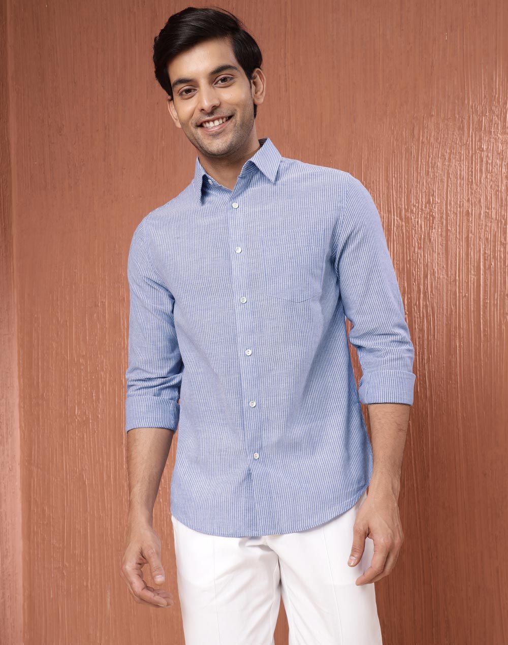 Blue Cotton Striped Shirt