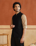 Sleeveless Black Nehru Jacket with Chinese collar