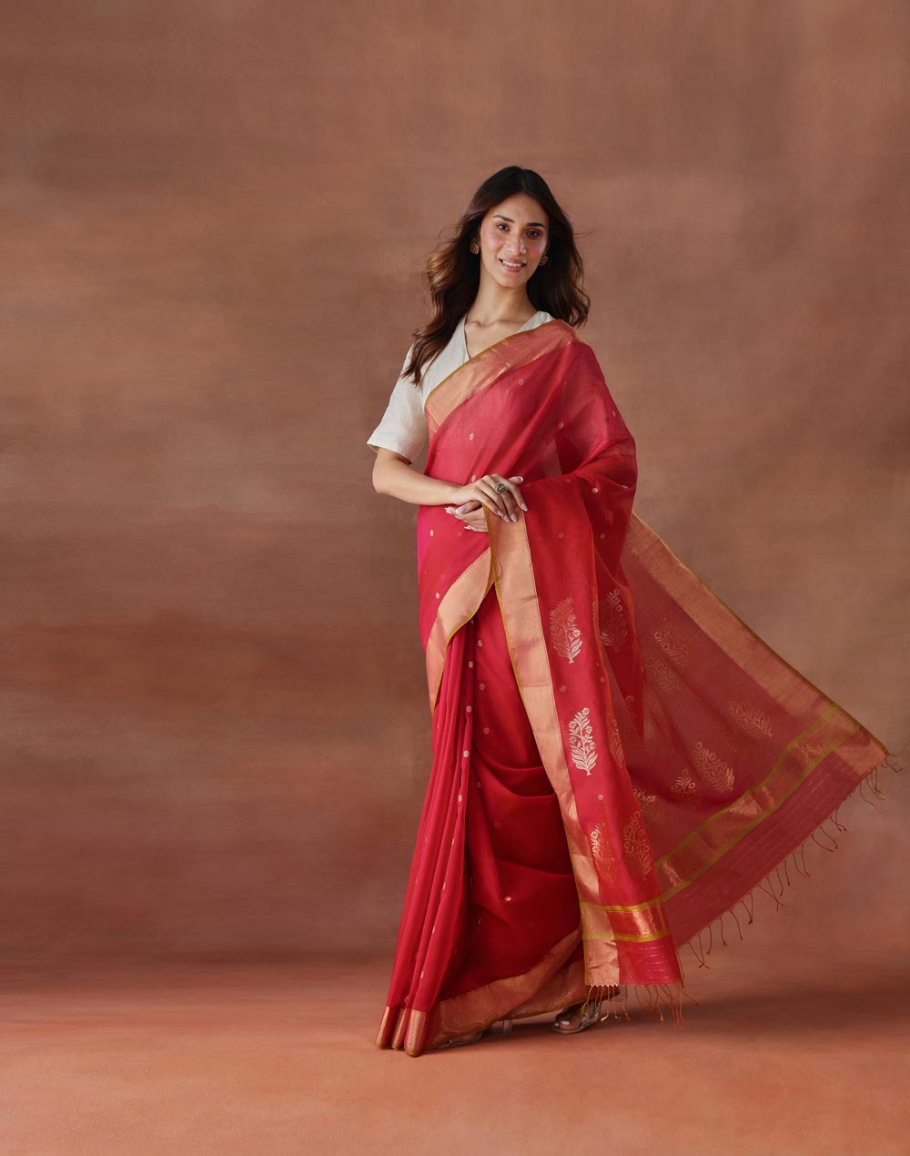 Pink Cotton Silk Blend Woven Wonders Chanderi Sari