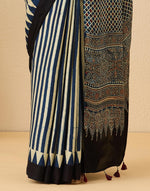 Indigo Viscose Blend Ajrakh Printed Sari