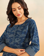 Indigo Cotton Printed Abstract Knee Length Kurta