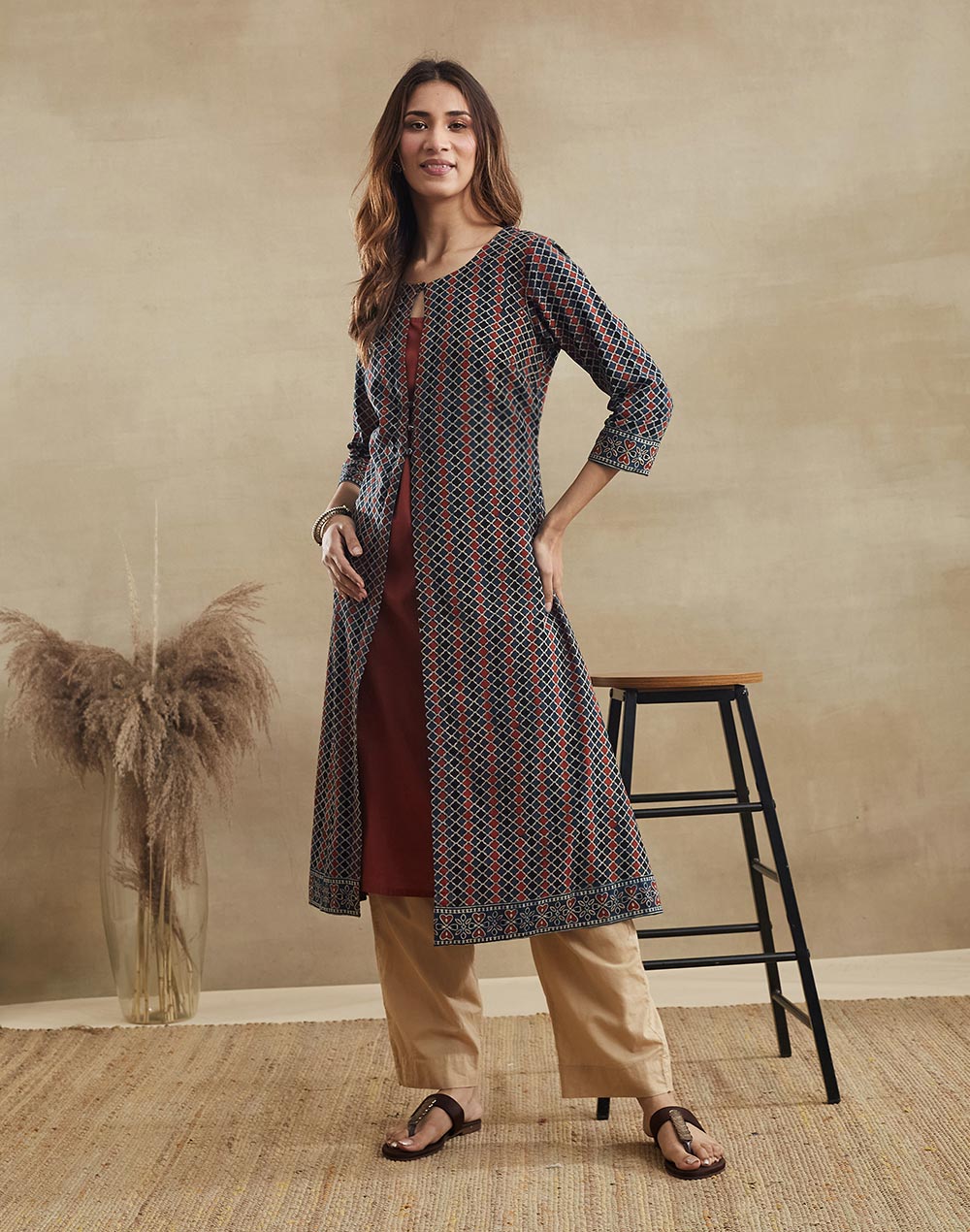 Maroon Cotton Slip & Long Kurta