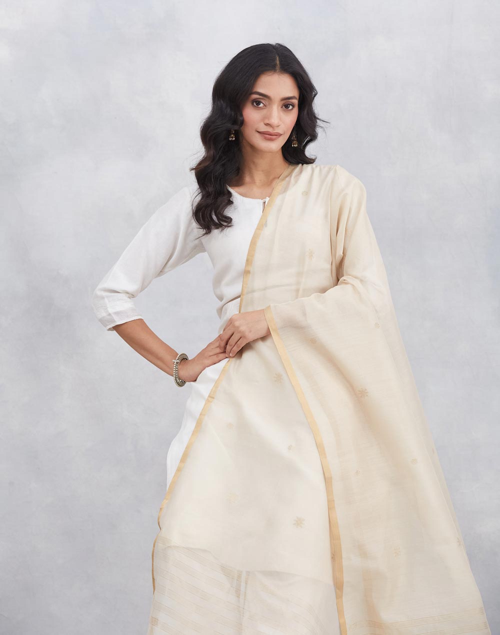 Beige Cotton Silk Blend Dupatta