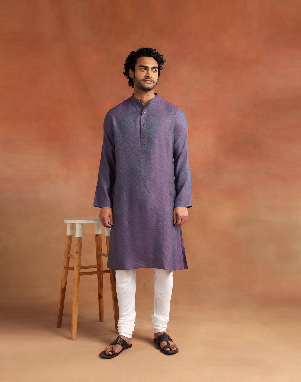 Purple Viscose Silk Long Kurta