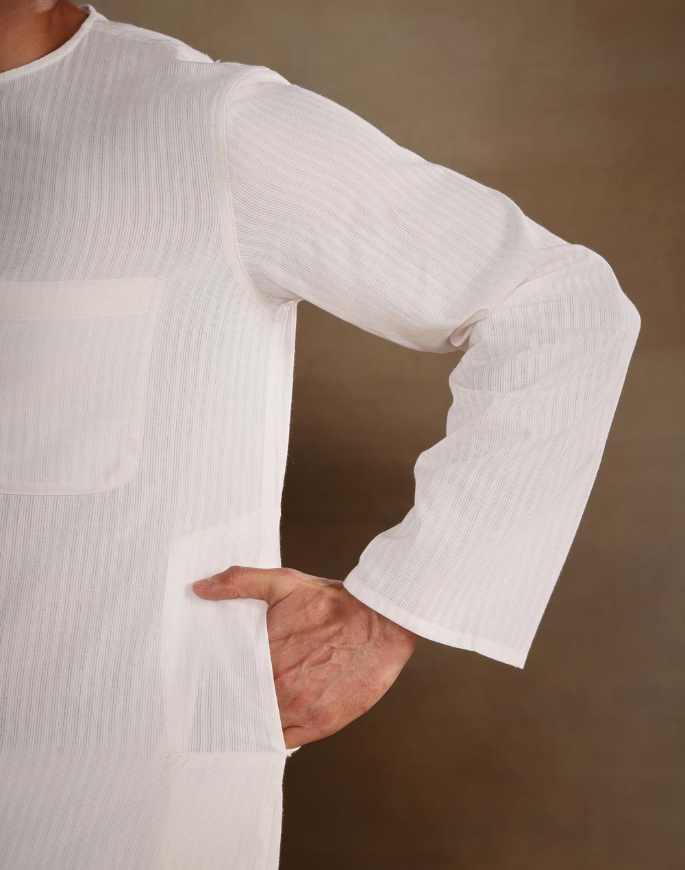 Offwhite Cotton Stripe Long Kurta