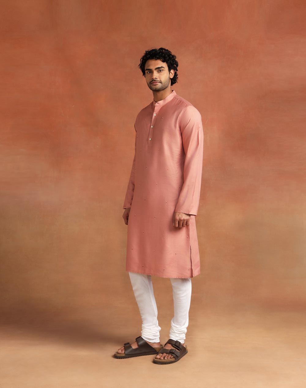Orange Viscose Silk Long Kurta