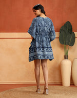 Indigo Cotton Dabu Printed Kaftan