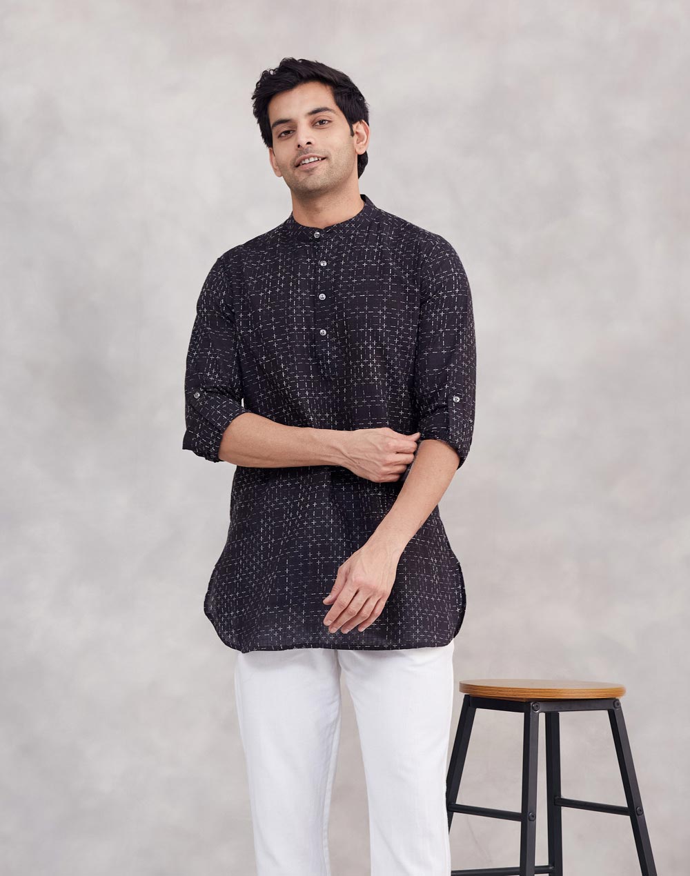 Black Cotton Short Kurta