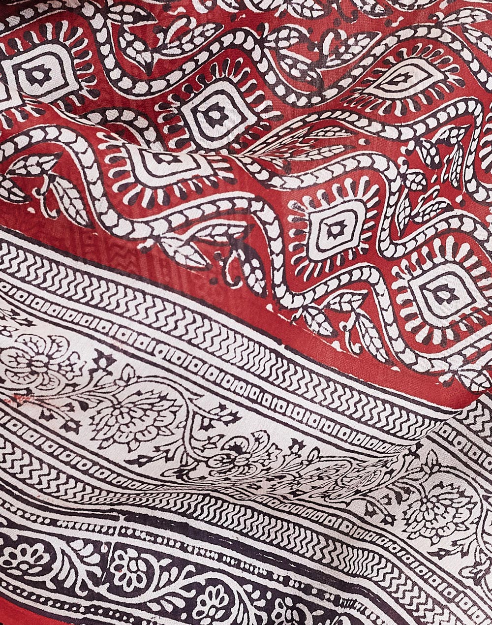 Maroon Cotton Silk Bagh Printed Stole