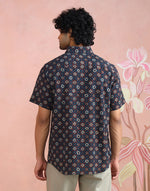 Texture and finish of the Blue-Red Ajrakh Print Shirt by Fabindia UK