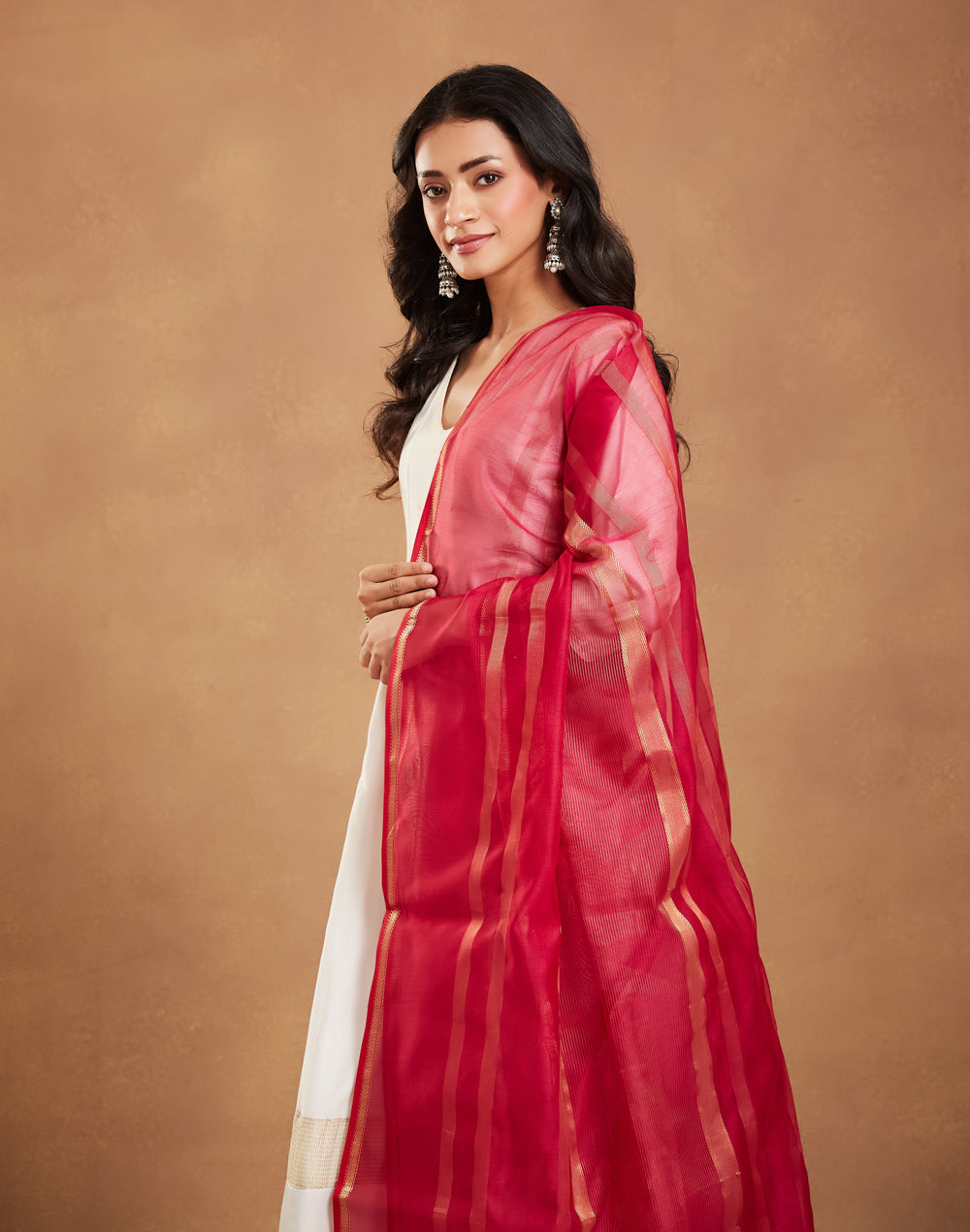 Pink Cotton Silk Blend Maheshwari Dupatta