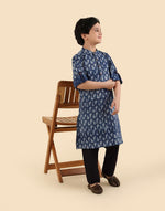 Indigo Cotton Dabu Printed Kurta Long