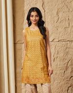Mustard Viscose Silk Hand Block Printed Slim Fit Short Kurta