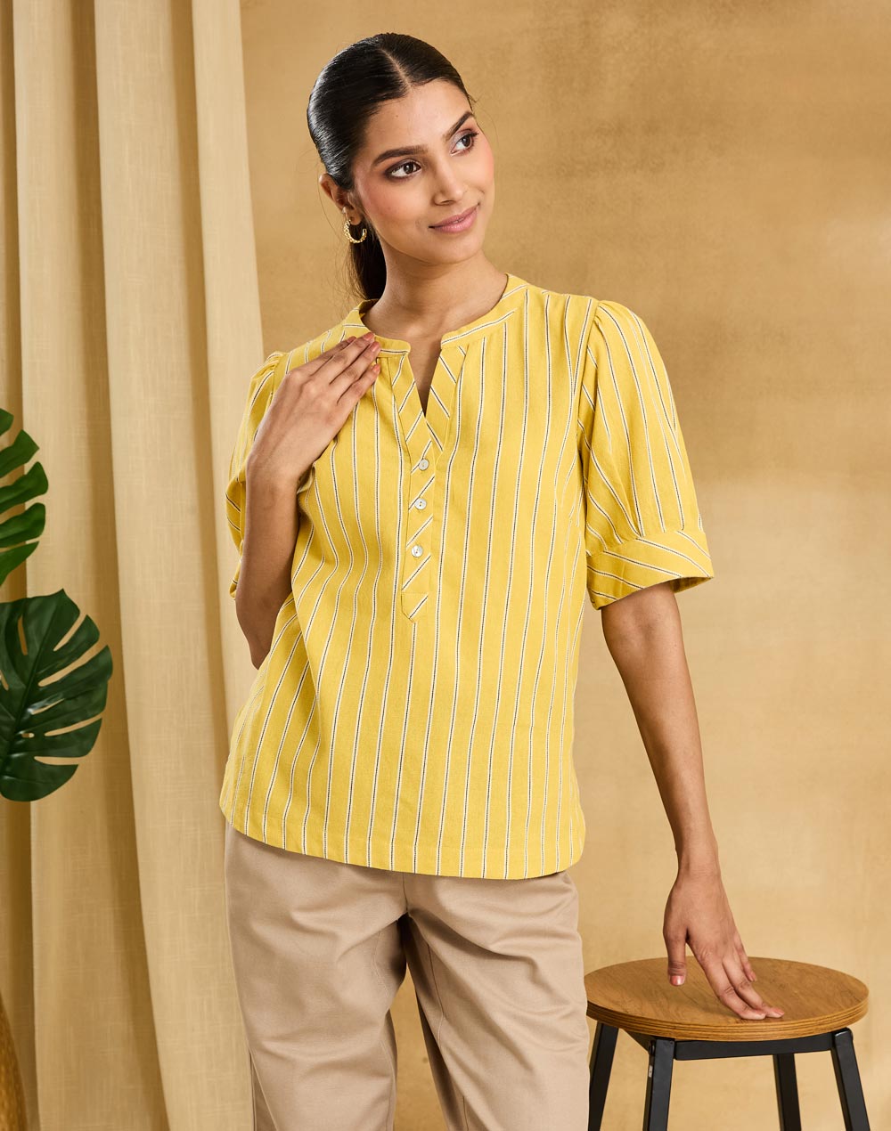 Yellow Cotton Striped Top
