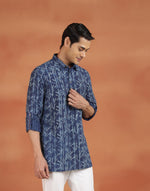 Indigo Cotton Dabu Slim Fit Short Kurta
