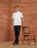 White Cotton Hand Block Printed Bush Shirt