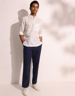 White Cotton Dobby Slim Fit Mid Placket Shirt