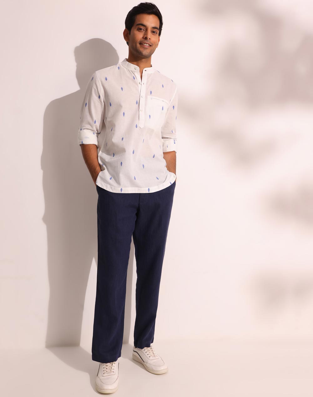 White Cotton Dobby Slim Fit Mid Placket Shirt