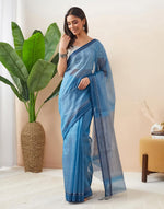 Blue Cotton Silk Blend Maheshwari Woven Wonders Sari