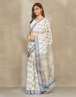 Blue Cotton Silk Blend Hand Block Print Sari