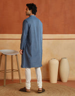 Blue Viscose Blend Dobby Long Kurta