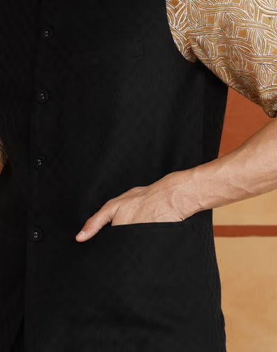 Black Viscose Silk Nehru Jacket for Men from Fabindia UK