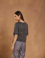 Navy Rayon Blend Ajrakh Printed Short Top