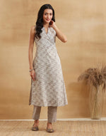 White Cotton Dabu Prinetd Pant & Kurta Set