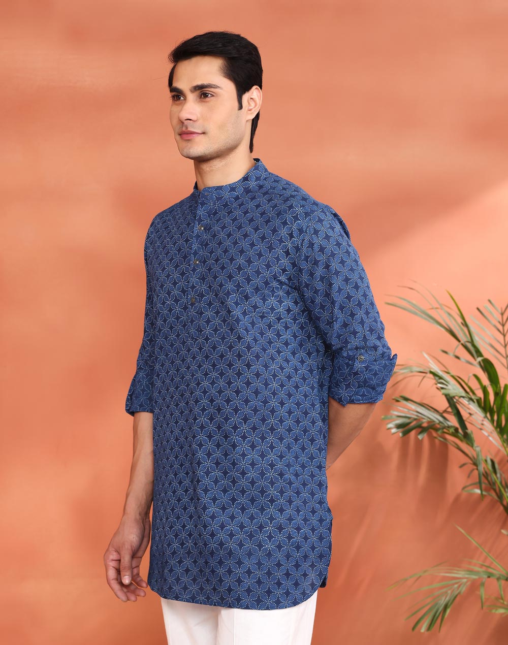 Indigo Cotton Printed Dabu Kurta Short