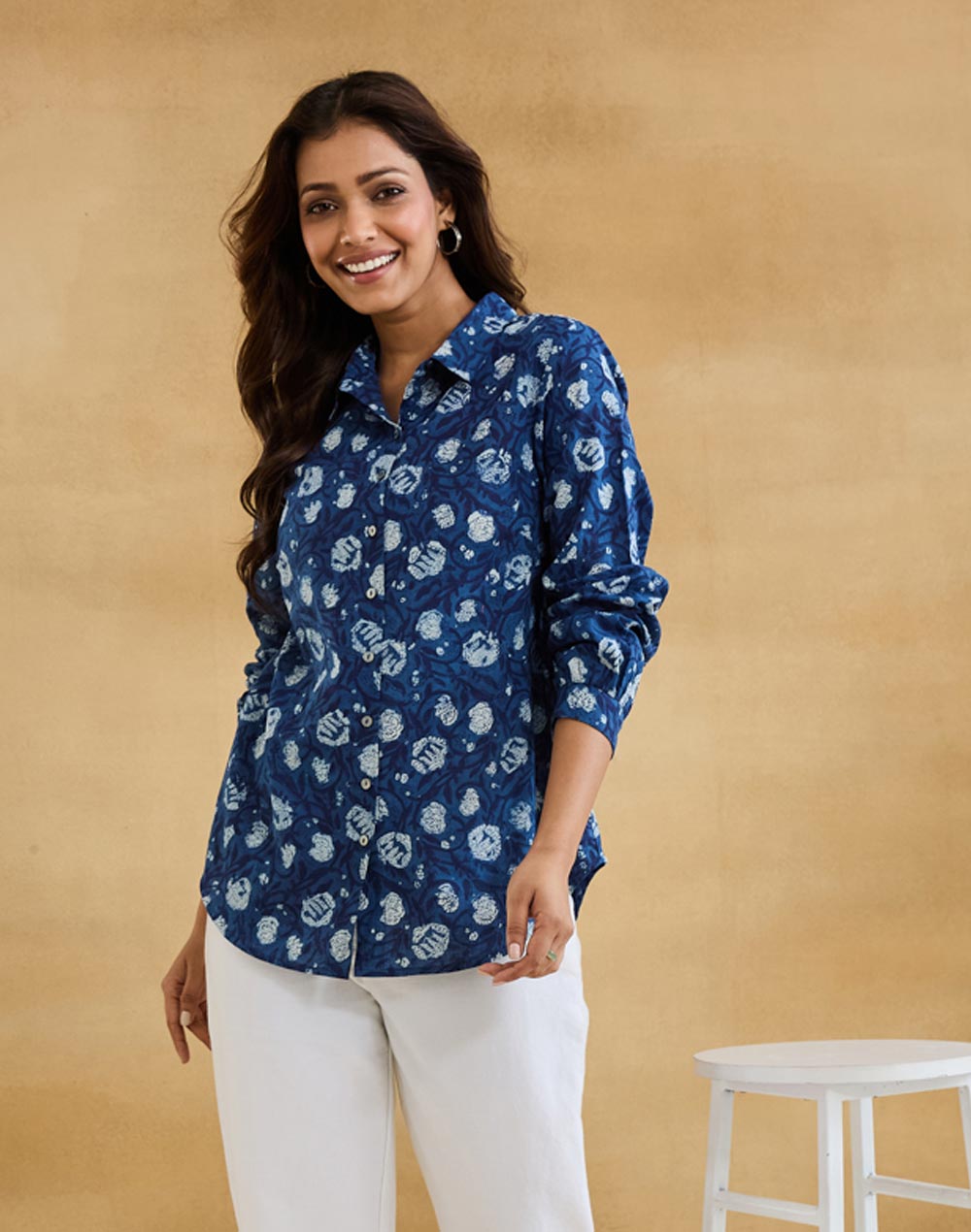 Indigo Cotton Dabu Printed Alma Shirt