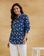 Indigo Cotton Dabu Printed Alma Shirt