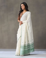 Sage Cotton Silk Blend Woven Wonders Jamdani Sari