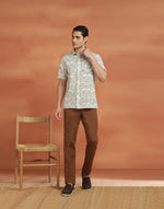 White Cotton Hand Block Printed Bush Shirt