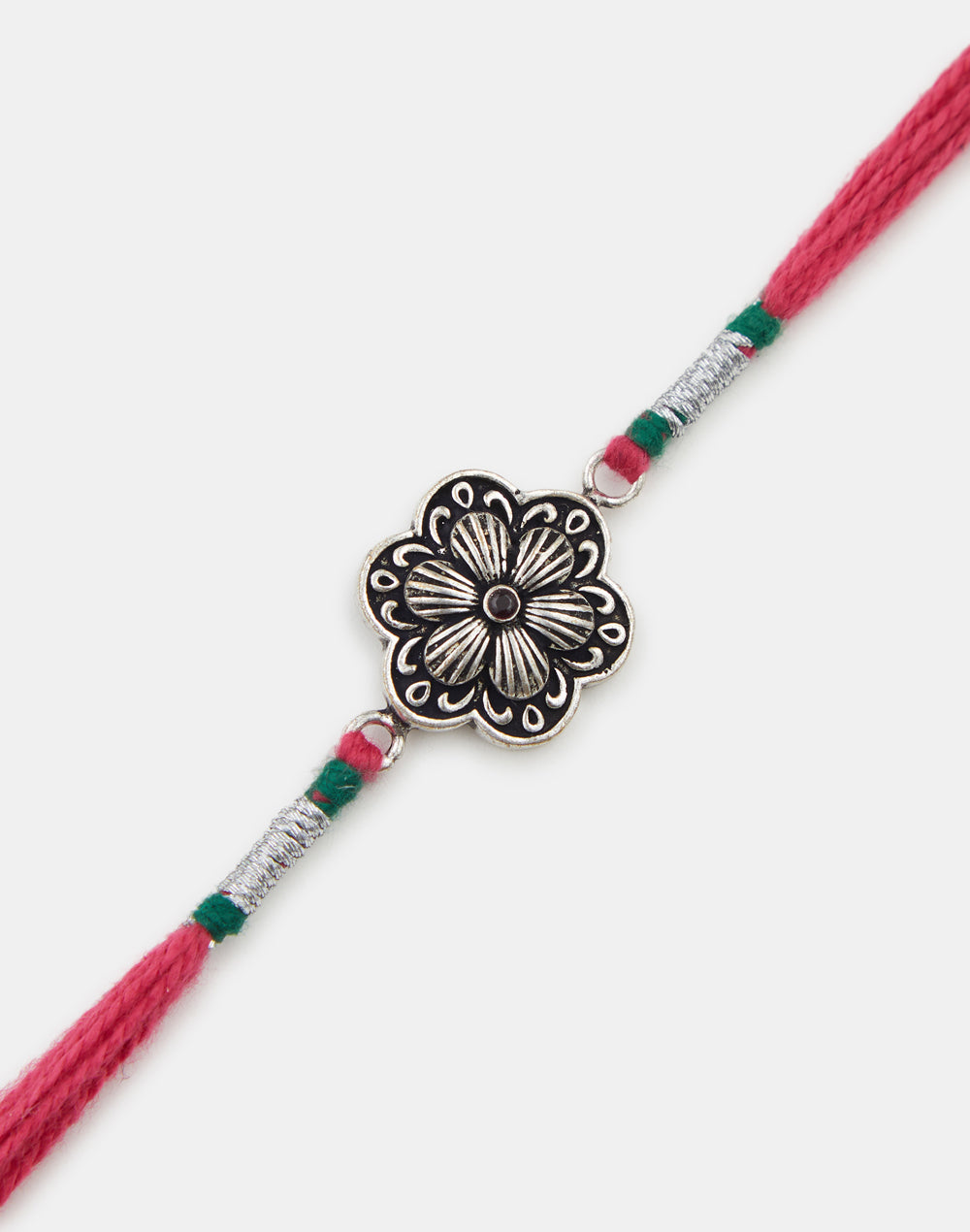 Pink Metal Floral Oxidised Rakhi