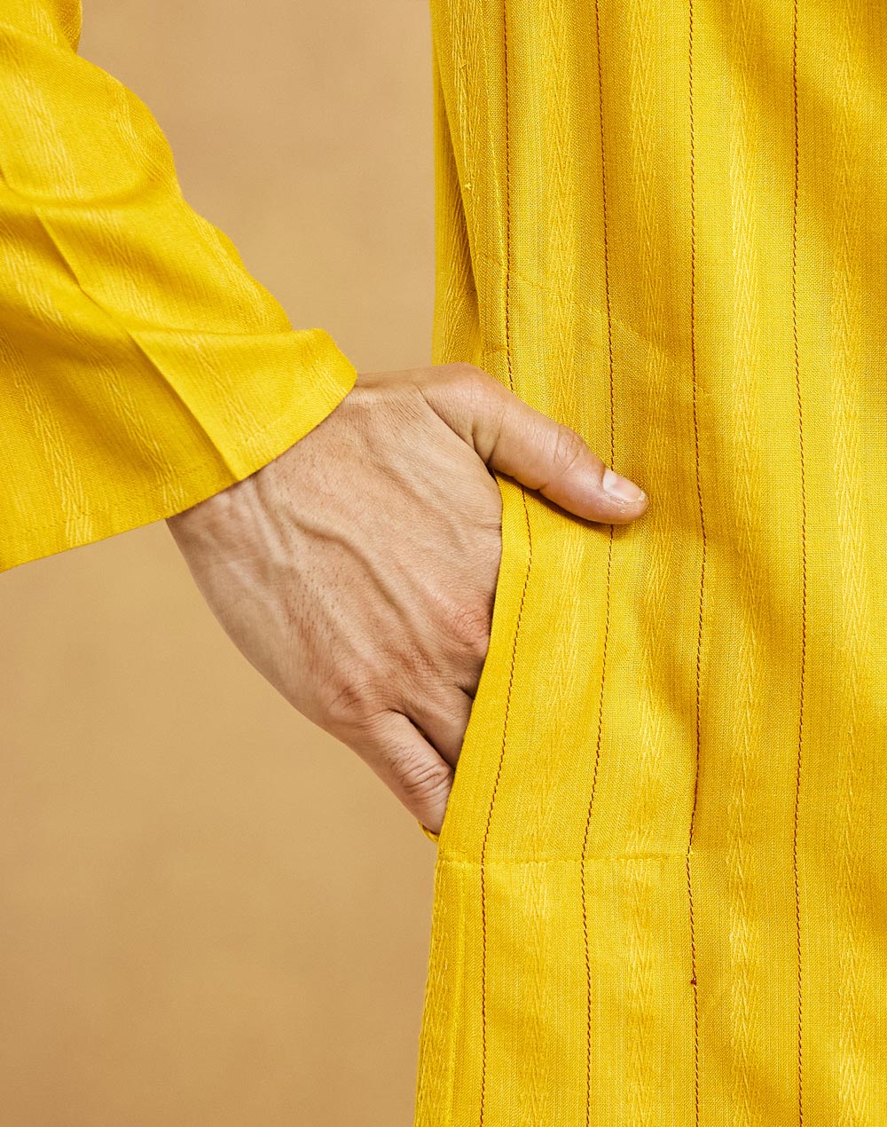 Yellow Viscose Blend Dobby Slim Fit Long Kurta