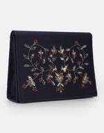 Navy Hand Embroidered Clutch