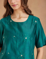 Green Cotton Silk Embroidered Short Top