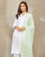 Green Cotton Silk Blend Chikankari Dupatta