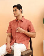 Orange Cotton Blend Striped Bush Shirt