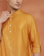Yellow Viscose Silk Dobby Slim Fit Short Kurta