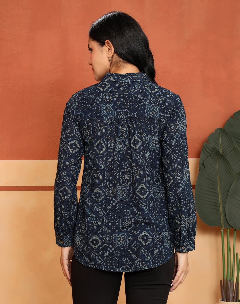 Blue-Green Cotton HB Floral Shirt
