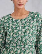 Teal Cotton Hand Block Printed Slim Fit Short Kurta