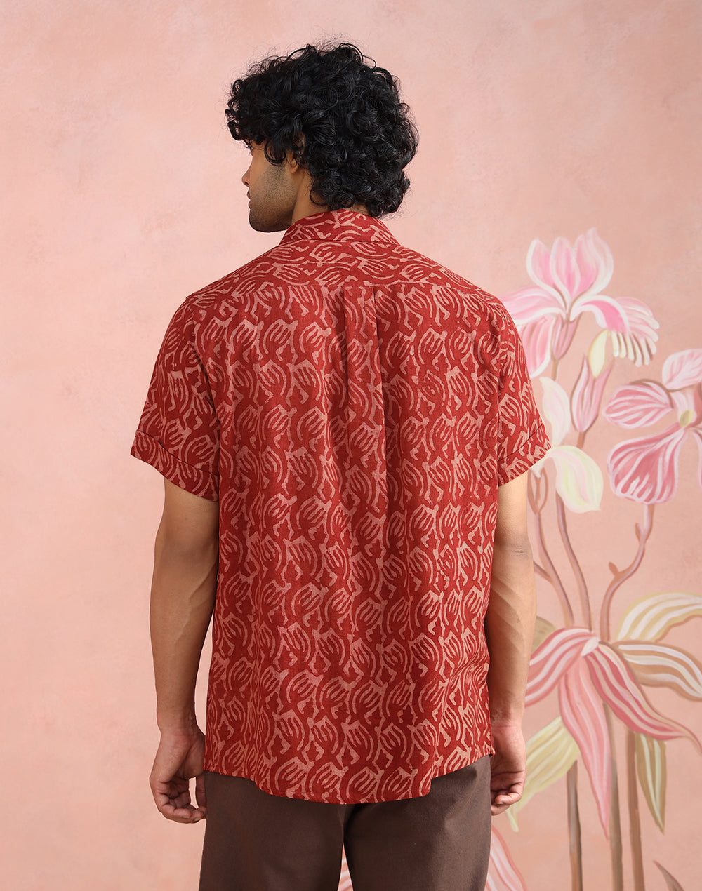 Texture and finish of the Red Bagru Print Shirt by Fabindia UK